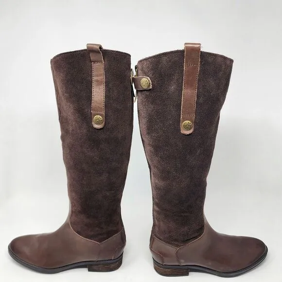 Sam Edelman Riding Boots Women 6M Pembrooke Brown Leather &amp; Suede Full Zip