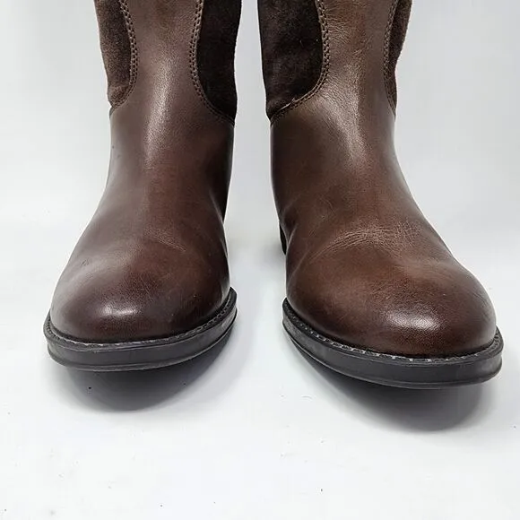 Sam Edelman Riding Boots Women 6M Pembrooke Brown Leather &amp; Suede Full Zip