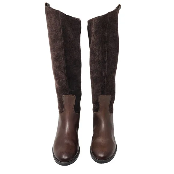 Sam Edelman Riding Boots Women 6M Pembrooke Brown Leather &amp; Suede Full Zip