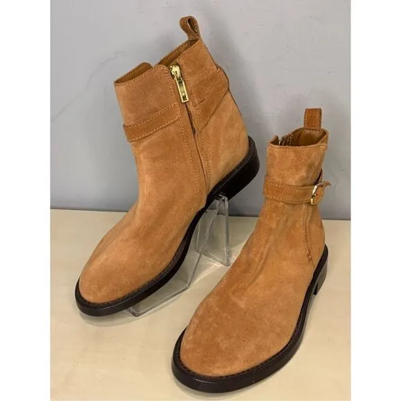Sam Edelman Women's Nolynn Buckle Zipper Ankle Boots in Saddle Suede Sz 7.5M