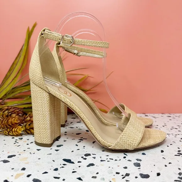 Sam Edelman Yaro Tan Woven Raffia Women’s Platform Heel Sandals Sz 9