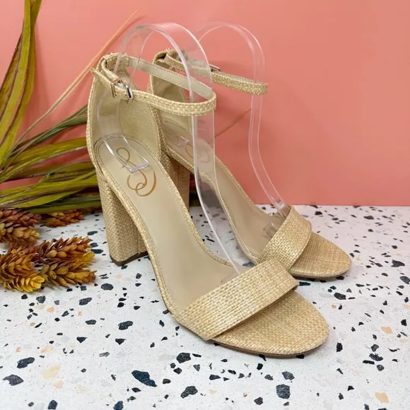 Sam Edelman Yaro Tan Woven Raffia Women’s Platform Heel Sandals Sz 9