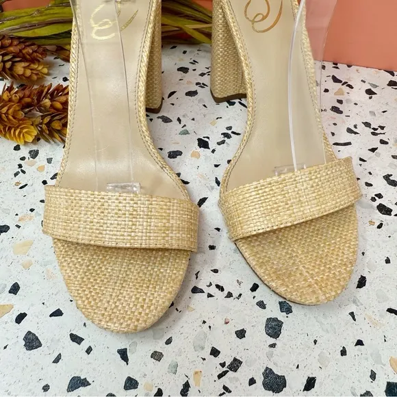 Sam Edelman Yaro Tan Woven Raffia Women’s Platform Heel Sandals Sz 9