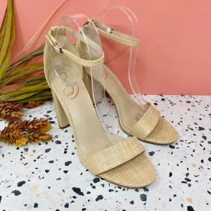 Sam Edelman Yaro Tan Woven Raffia Women’s Platform Heel Sandals Sz 9