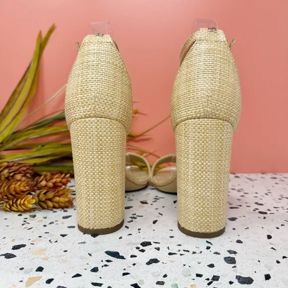 Sam Edelman Yaro Tan Woven Raffia Women’s Platform Heel Sandals Sz 9