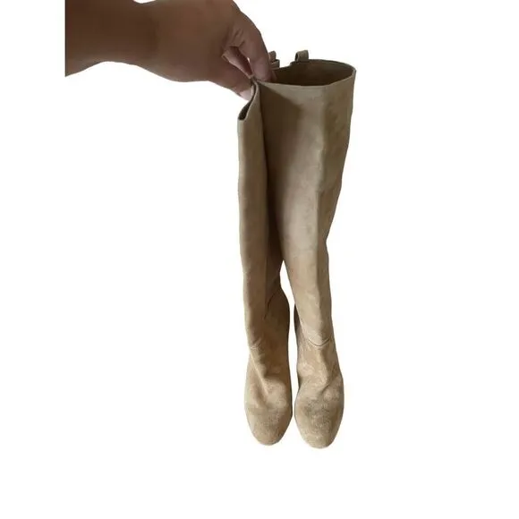 Sam Edelman Womens Tan Suede Leather Upper Knee Length Block Heel Boots Size 7M
