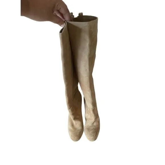 Sam Edelman Womens Tan Suede Leather Upper Knee Length Block Heel Boots Size 7M