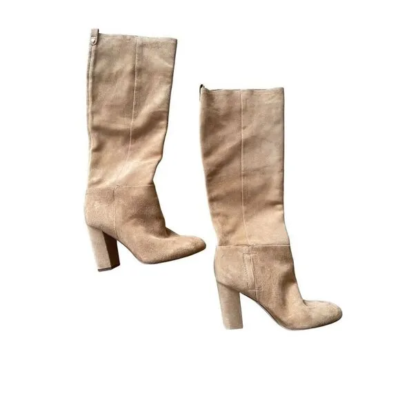 Sam Edelman Womens Tan Suede Leather Upper Knee Length Block Heel Boots Size 7M