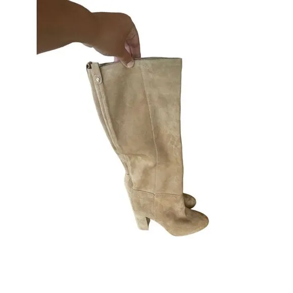 Sam Edelman Womens Tan Suede Leather Upper Knee Length Block Heel Boots Size 7M