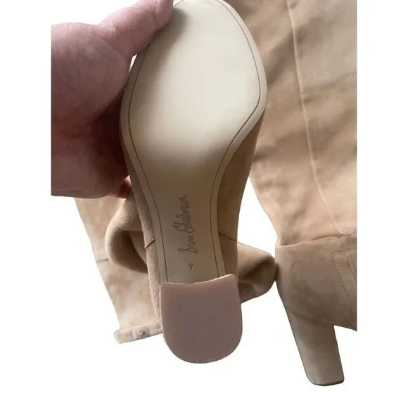 Sam Edelman Womens Tan Suede Leather Upper Knee Length Block Heel Boots Size 7M