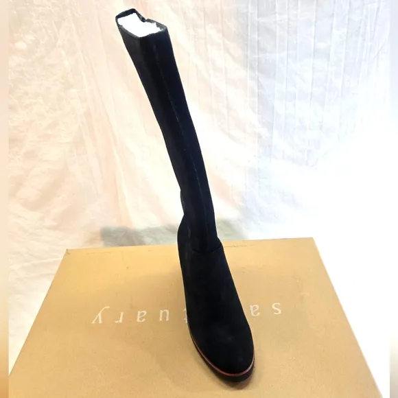 Sanctuary Women's Effect Wedge Knee High Boots Size 9 Black Suede Zip Up New