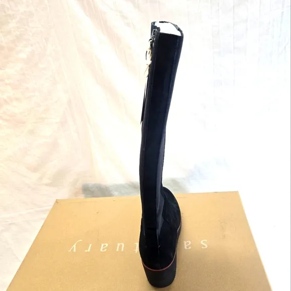 Sanctuary Women's Effect Wedge Knee High Boots Size 9 Black Suede Zip Up New