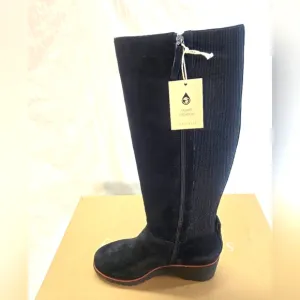 Sanctuary Women's Effect Wedge Knee High Boots Size 9 Black Suede Zip Up New