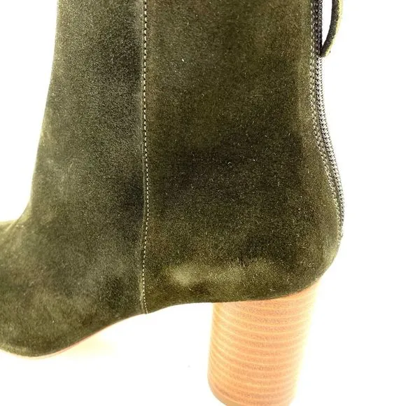 Sandro Sacha olive green Suede Ankle Booties wood heel EU 40/ US 10