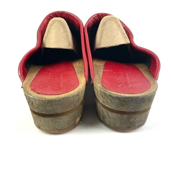 Sanita Leia Clogs 42 Black Red Leather Wood Slip On Danish Shoes Womens