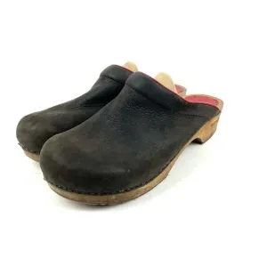 Sanita Leia Clogs 42 Black Red Leather Wood Slip On Danish Shoes Womens