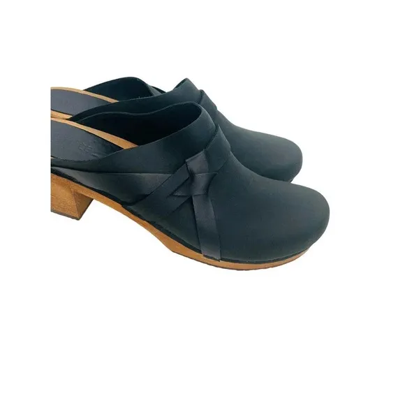 Sanita Women's Clog Manuella Wooden Oiled Leather Black Size EU 41 US 10 Shoes