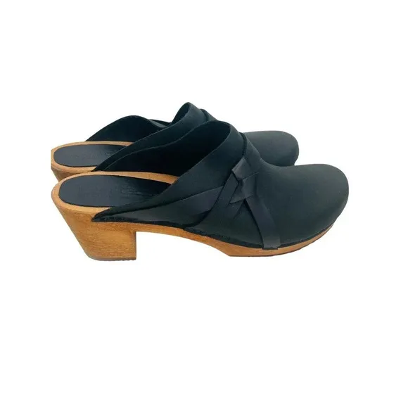 Sanita Women's Clog Manuella Wooden Oiled Leather Black Size EU 41 US 10 Shoes