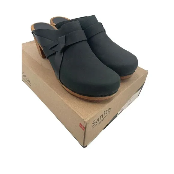 Sanita Women's Clog Manuella Wooden Oiled Leather Black Size EU 41 US 10 Shoes