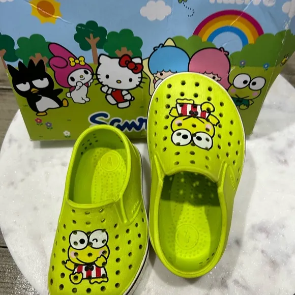 SANRIO Native Shoes RARE Miles Sanrio Keroppi Size 6C Kids Slip ON Shoes