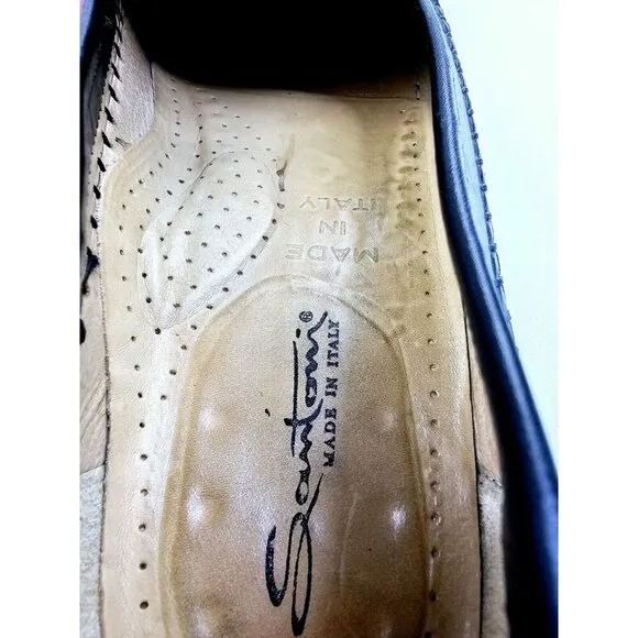 Santoni Size 10.5D Men Slip On Tassel Accent Black Leather Loafers Made In Italy