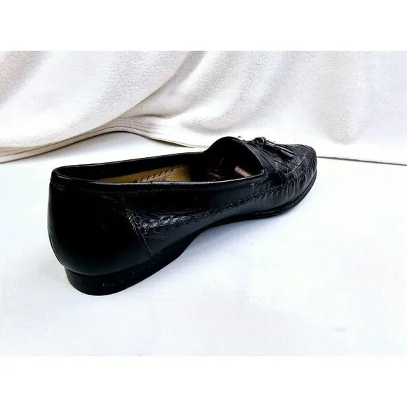 Santoni Size 10.5D Men Slip On Tassel Accent Black Leather Loafers Made In Italy