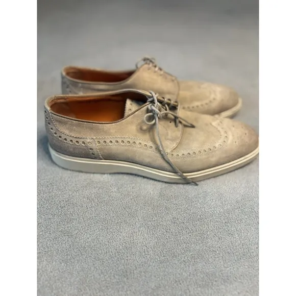 Santoni Wingtip Brogues Beige Suede Men Shoe Santoni US Size 7/EU 40