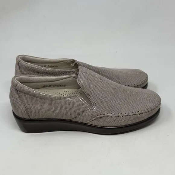 SAS Dream Wedge Loafers Womens 6.5 W Mushroom Tan Brown Snakeskin Slip On Shoes