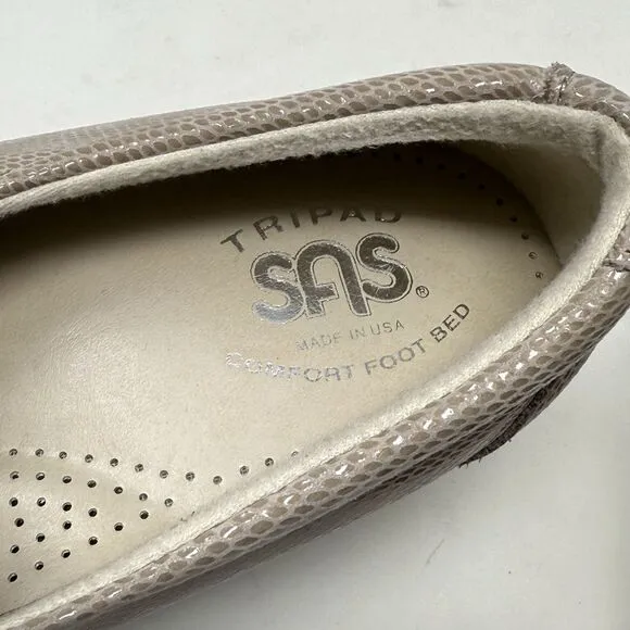 SAS Dream Wedge Loafers Womens 6.5 W Mushroom Tan Brown Snakeskin Slip On Shoes