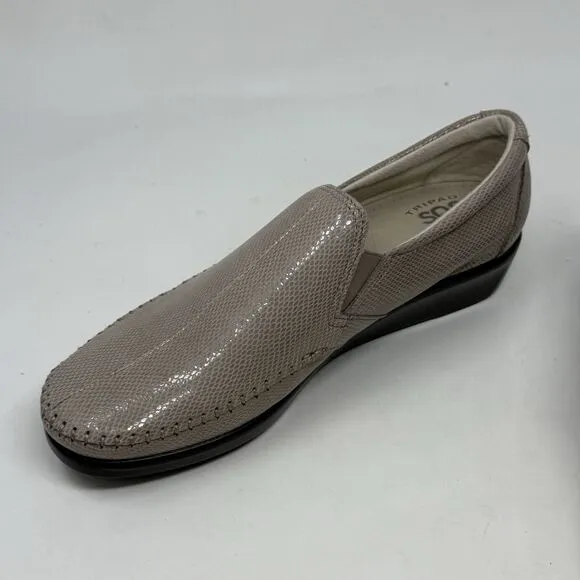 SAS Dream Wedge Loafers Womens 6.5 W Mushroom Tan Brown Snakeskin Slip On Shoes