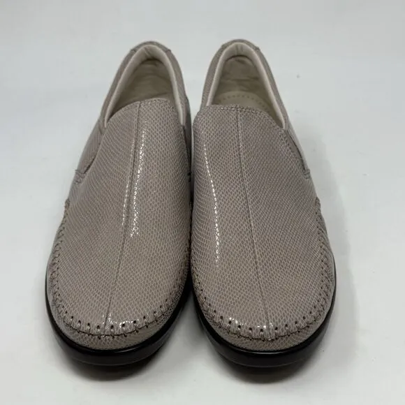 SAS Dream Wedge Loafers Womens 6.5 W Mushroom Tan Brown Snakeskin Slip On Shoes