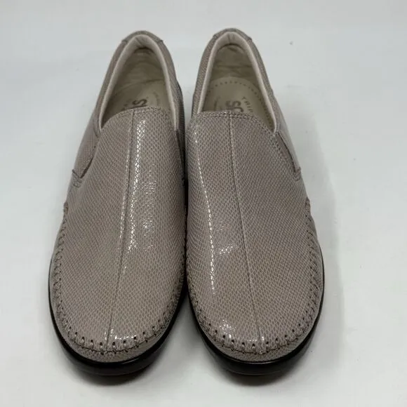 SAS Dream Wedge Loafers Womens 6.5 W Mushroom Tan Brown Snakeskin Slip On Shoes