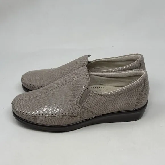 SAS Dream Wedge Loafers Womens 6.5 W Mushroom Tan Brown Snakeskin Slip On Shoes