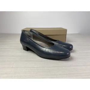 SAS Regina Pump Heels Women's 10 M Navy Leather Block Slip On Career Shoes
