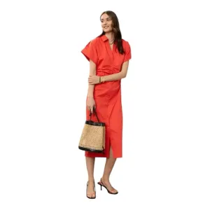 Saunders Collective Ruched Shirt Dress Short Sleeve Button Front Red Size 12