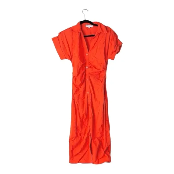 Saunders Collective Ruched Shirt Dress Short Sleeve Button Front Red Size 12