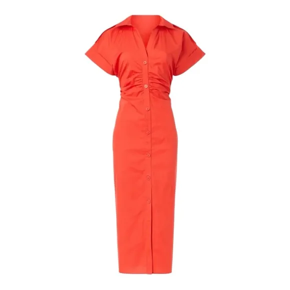 Saunders Collective Ruched Shirt Dress Short Sleeve Button Front Red Size 12
