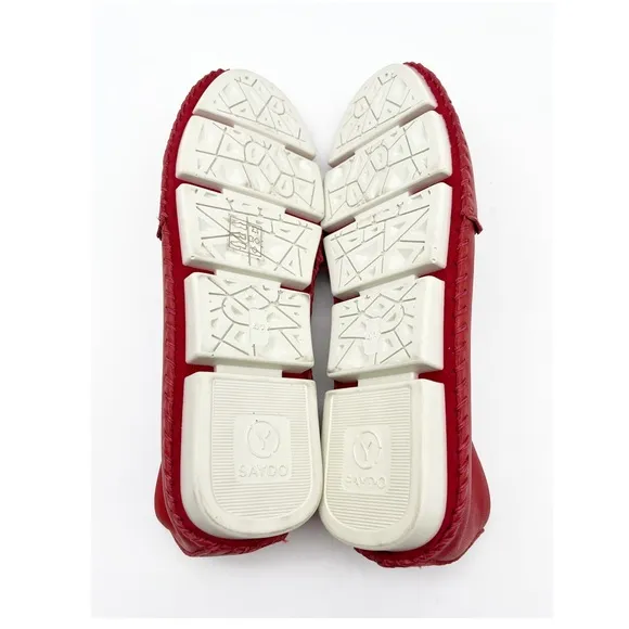 SAYDO Shoes - Red Leather Floral Stitched
