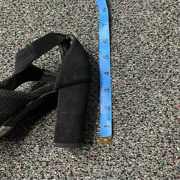 SCHUTZ Black Mesh &amp; Suede Strappy Buckle Block Heel Open-Toe Comfy Shoes Sz 7.5