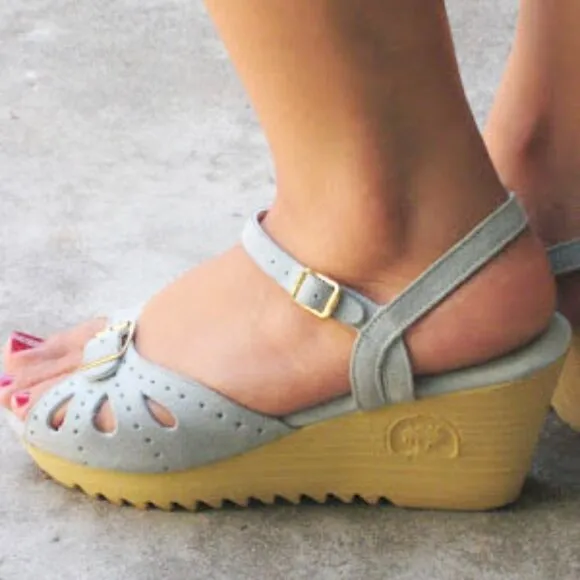 Sears Shoe Place Womens DEAD STOCK Vintage 70's Shoes PLATFORM WEDGE Sandals 8
