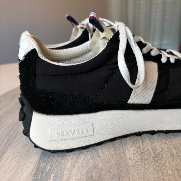 SeaVees Women's Black Leather Acorn Trainer Shoes Sneakers US Size 8