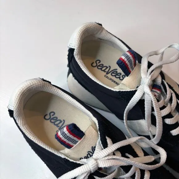 SeaVees Women's Black Leather Acorn Trainer Shoes Sneakers US Size 8