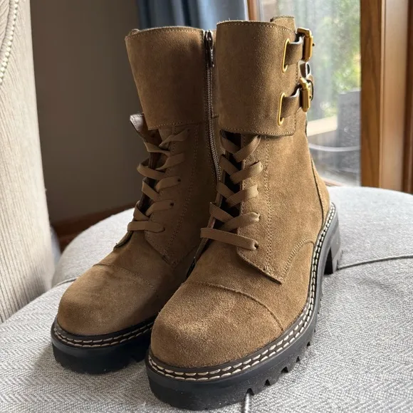 See By Chloé Mallory Suede Combat Ankle Boots