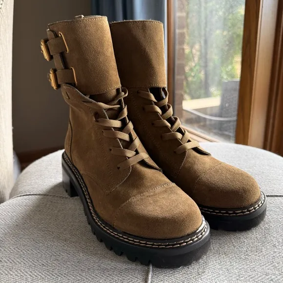See By Chloé Mallory Suede Combat Ankle Boots