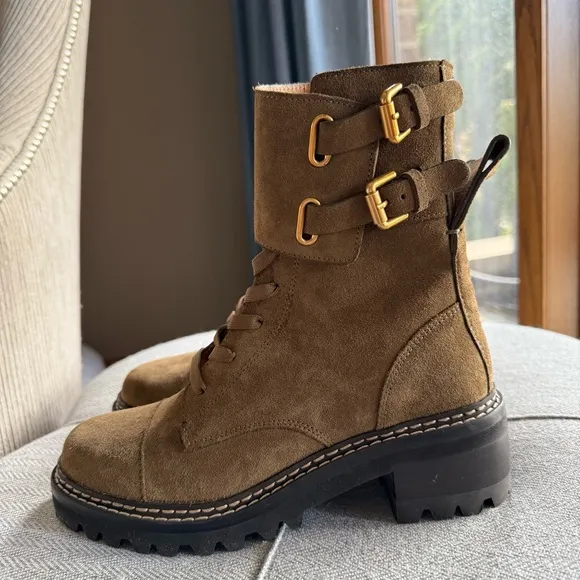 See By Chloé Mallory Suede Combat Ankle Boots