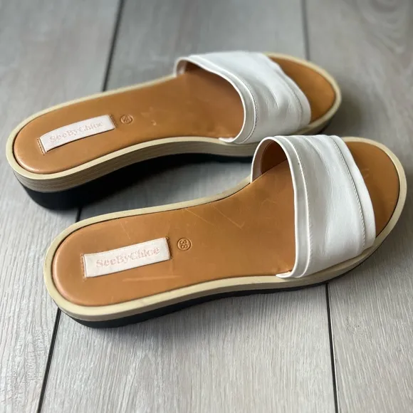See by Chloe Robin Leather Platform Slide Sandal 38 Sandal