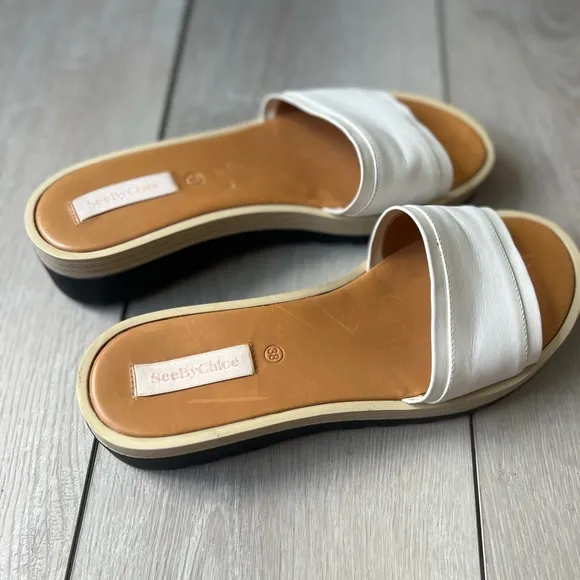 See by Chloe Robin Leather Platform Slide Sandal 38 Sandal