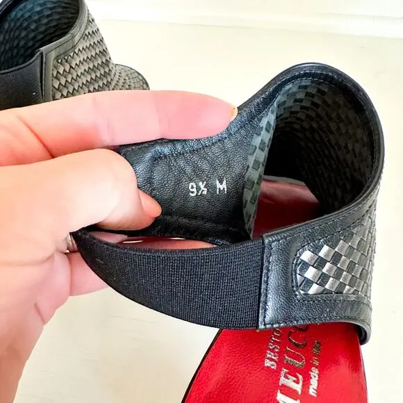 Sesto Meucci Woven Block Heel Sandals Black 9.5