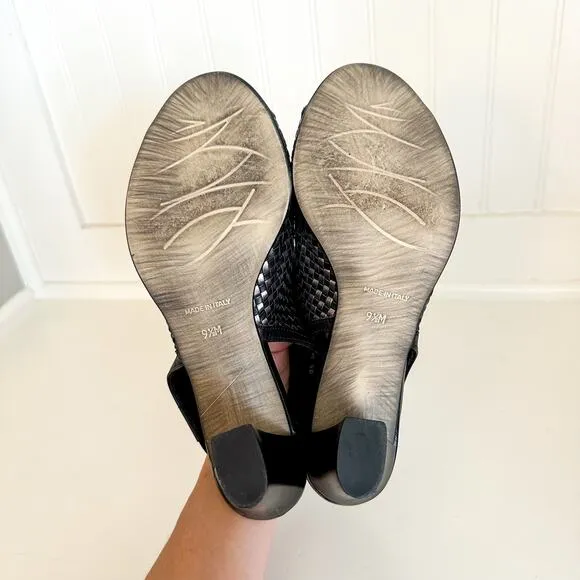 Sesto Meucci Woven Block Heel Sandals Black 9.5