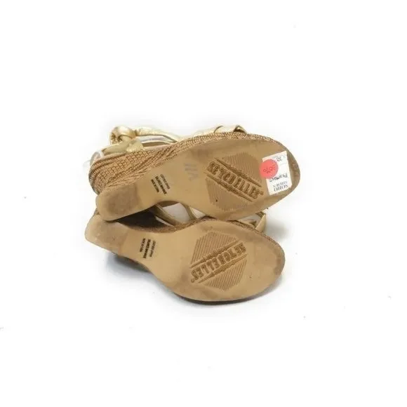 Seychelles Flamenco Lace Up Metallic Gold Wedge Cork Sandals Ankle Tie Size 6